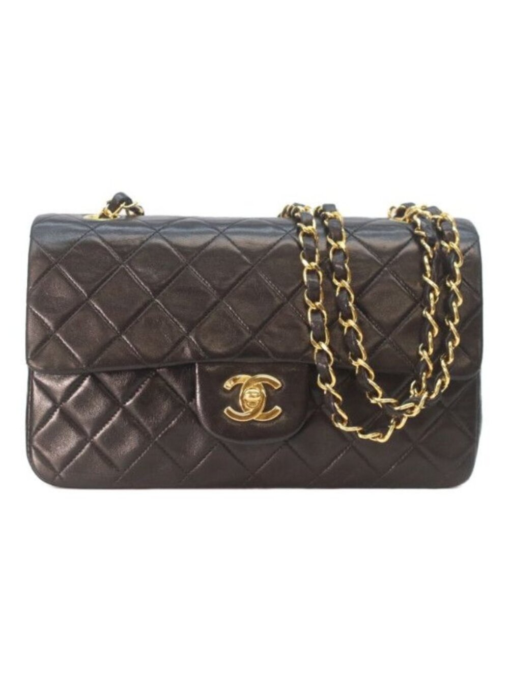 Chanel Black Lambskin Gold Double Flap Bag Quilted 23